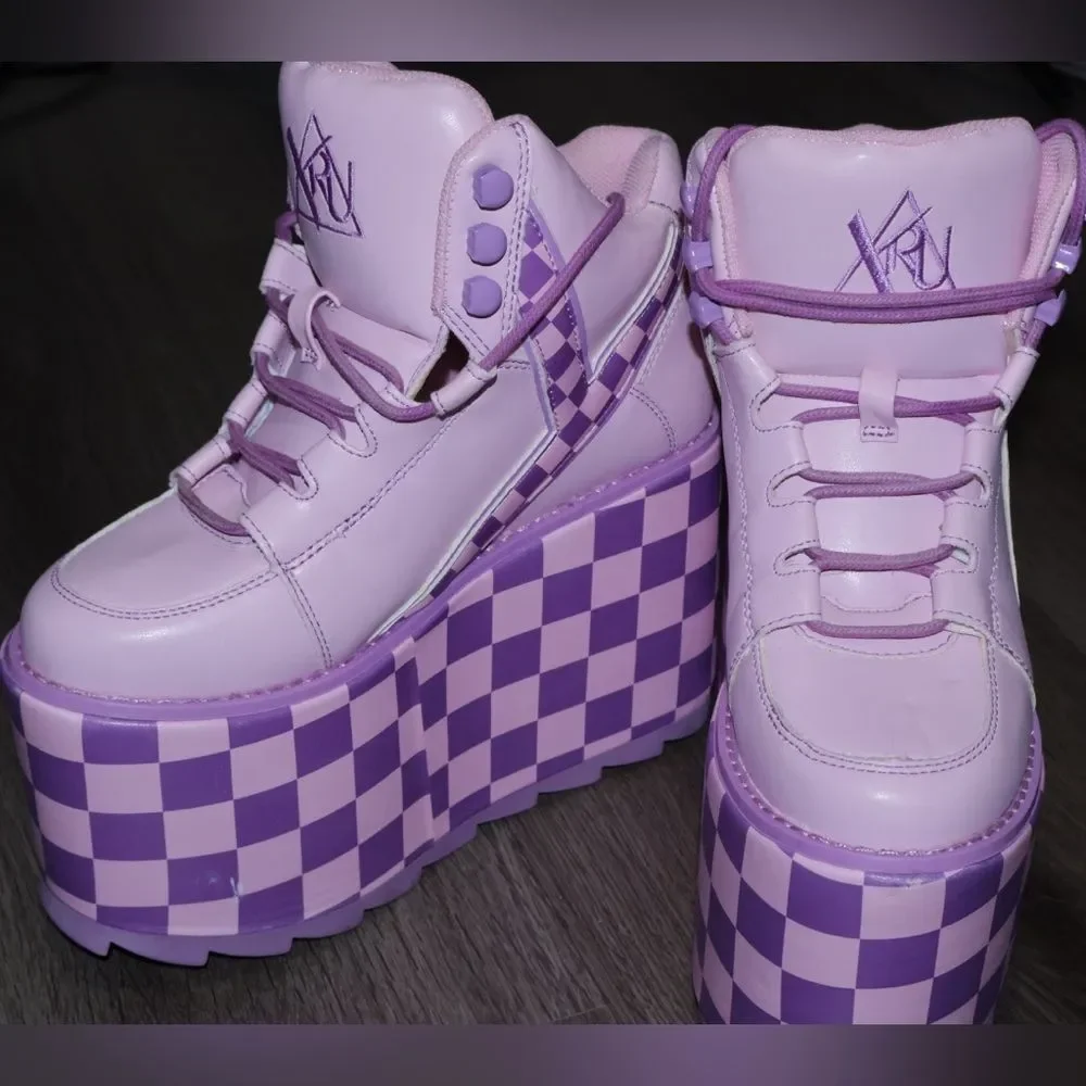 PINK/LAVENDER QOZMO CHECKERPLATFORM SNEAKERS womens 5 - Picture 7 of 12